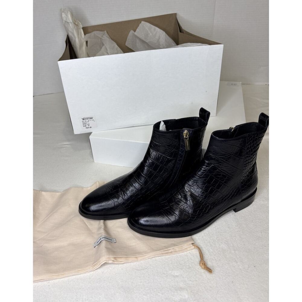 Luxury New W/Box Women’s Size 37 Black Leather Flat Boots By Club Monaco ($349)